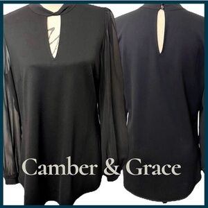Camber and Grace V Cut Out Front and Back Neck with Puff Sheer Sleeve (L)